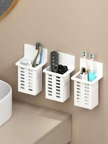 2pcs/Set White & Black Bathroom Shelf, Wall Mounted Bathroom Storage Rack For Toilet, Shower Room, Vanity, Holds Toiletries, Phone, Remote Control, No Drilling Required - Multicolor - View 9