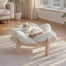 Senmeo 1 pieza Cama para mascotas con forma de flor grande (base de madera sólida/cojín extraíble) para gato/perro pequeño | Lujo moderno - Tamaño de pierna - Ver 1