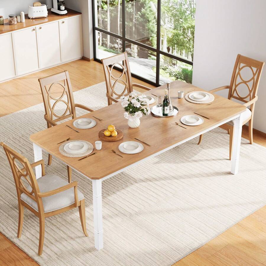 Large 78'' Industrial Dining Table for 6-8 People, Kitchen Table with Sturdy Metal Legs, Wooden Desk with Beveled Corner for Dining Room, Kitchen and Living Room, Easy - Multicolor - Ver 1