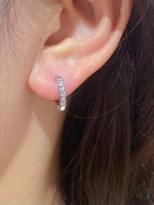 1对女士耳环，百搭简约时尚心形微镶嵌合成锆石耳环，优雅奢华别致风格 - 耳圈 - 查看 4