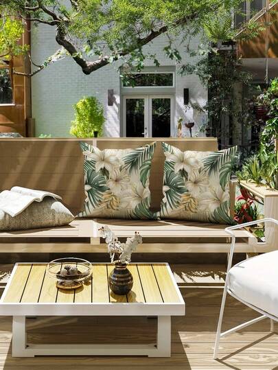 1/2/4pcs Spring Decorative Pillow Cover, Featuring A Tropical Plant Leaf And Floral Pattern Design With Lily, Palm Leaf, And Monstera Motifs. Suitable For Seasonal Indoor And Outdoor Home Decor, This Sofa/Bed Cushion Cover Has A Zipper Closure And Is Machine Washable. Dimensions: 17.7 X 17.7 Inches. Perfect For Living Room And Bedroom Decoration. Made Of Polyester Fiber. Pillow Insert Not Included.