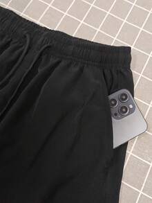 Women's Cargo Shorts With Elastic Waist & Drawstring - 黑色 - 查看 5