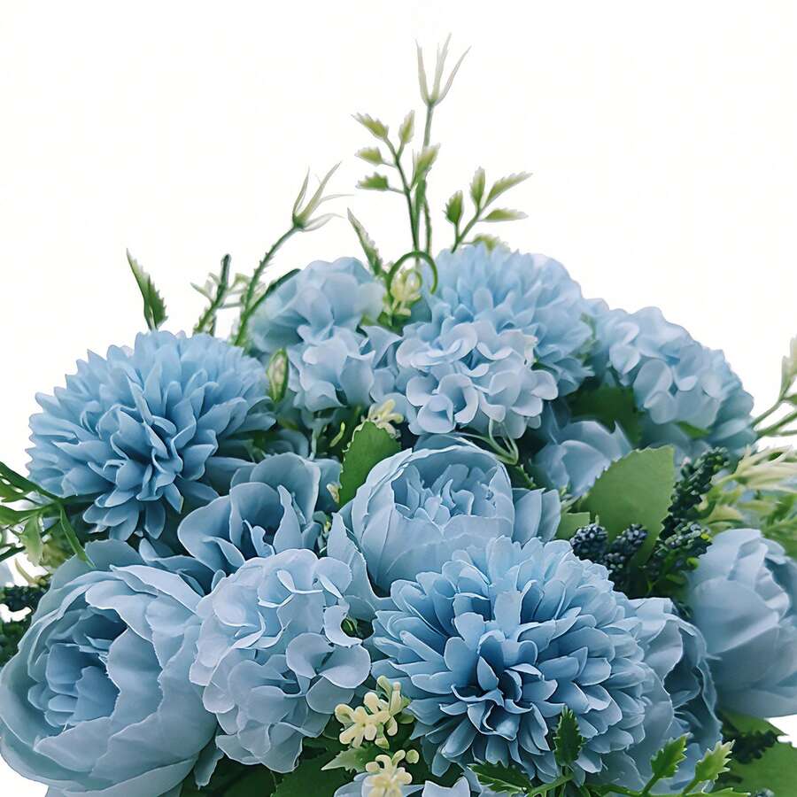 4 PCS Artificial Peony Hydrangea Flowers, Pink & Blue Faux Silk Flowers For Table Centerpieces, Spring Floral Arrangements For Home Wedding Party Decor - Baby Blue - View 1