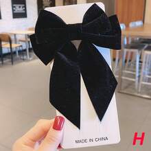 1pc Velvet Big Bow Hair Clip With Ribbon, Red & Black, Ethereal Party Hairstyle Hair Accessory - Multicolor - View 10