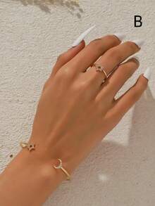 2pcs/Set Simple Geometric Cold Color Style Bracelet & Ring For Women, Daily, Date, Party - Yellow Gold - View 13