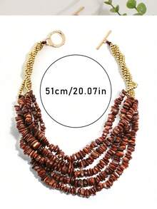 Collar de cuentas multicapa retro, combinación de cuentas de oro lujosa, cadena de clavícula con broche OT, diseño único con piedras dispersas, collar de atmósfera versátil - Cuentas de guijarros de colores - Ver 8