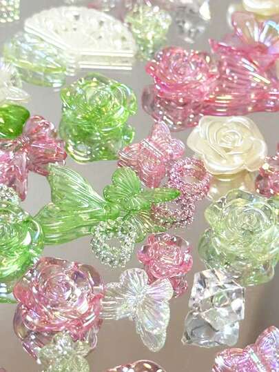 Resin Mixed Rose Butterfly Love Moon Shape, DIY Cream Gel Phone Case Material Package Accessories Resin Accessories Wholesale, This Product Can Be Used For Various DIY Handmade Scenes Such As Phone Cases, Hair Clips, Photo Frames, Etc. It Is Used For DIY Handmade Design Decoration Accessories Such As Headwear, Clothing, Evening Dresses, Shoes And Hats, Weddings, Christmas, Handicrafts, Etc.