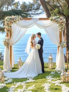 Cortinas de fondo transparente blancas para boda, telón de fondo de fotografía de poliéster blanco, tela de cortina para arco de boda, para decoración de escenario de ceremonia de boda, fiesta nupcial, propuesta, compromiso, fiesta de cumpleaños, cortina, escenario, carpa, decoración de mesa y silla de boda, decoración del hogar, decoraciones de fiesta de festival, Día de San Valentín - Multicolor - Ver 3