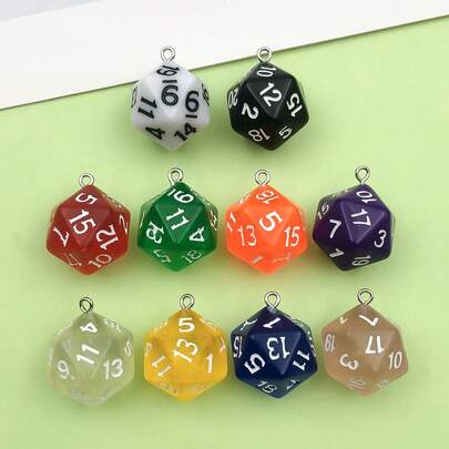 10pcs Polyhedral Dice Charms, 20-Sided Colorful Transparent Acrylic Game Dice Pendants With Loop For Jewelry Making, Crafts Decoration