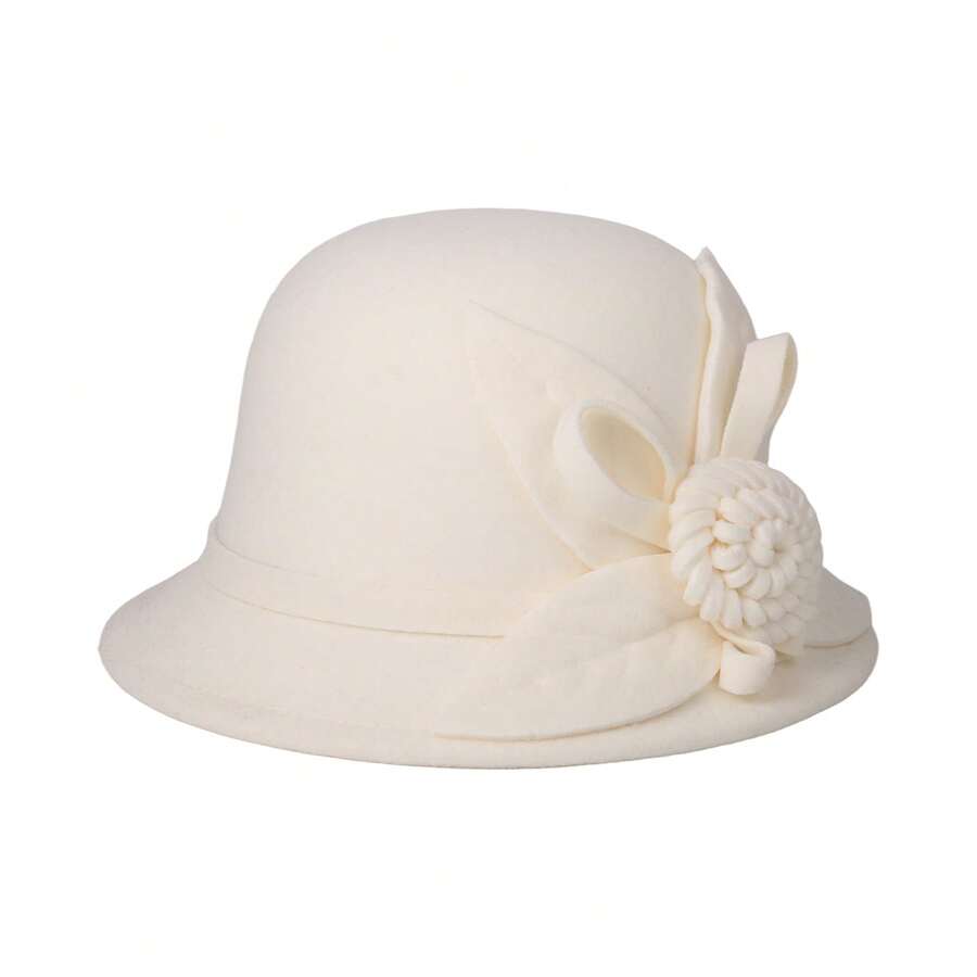 Women Cloche Hat Beret Hat French Vintage Floral Fedora Bucket Hat Bowler Hats Classic Winter Hat 1920s - 米色 - 查看 1
