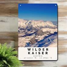 2D Flat - 1 Piece Vintage Wild Caesar Austrian Mountain Landscape Metal Tin Sign - 11.8x 7.8inch Vintage Wall Art, Lightweight And Durable Iron Indoor/Outdoor Decoration, Suitable For Bathroom, Bar, Cafe, Garage - Travel Theme Home Decoration With Snowy Mountains And Pine Trees, Easy To Hang, Mountain Wall Art, Bar Decoration, Landscape Painting, Easy To Hang Function, 2D Flat - Multiple - View 1