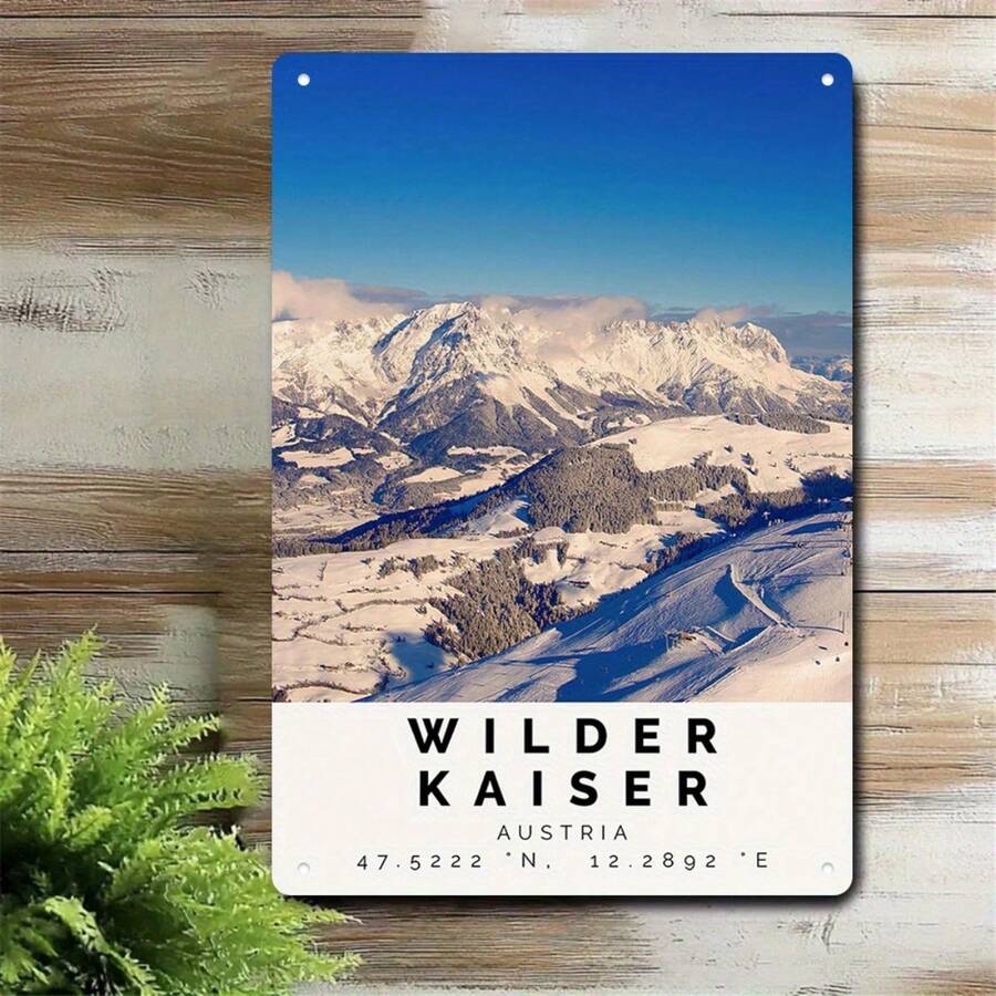 2D Flat - 1 Piece Vintage Wild Caesar Austrian Mountain Landscape Metal Tin Sign - 11.8x 7.8inch Vintage Wall Art, Lightweight And Durable Iron Indoor/Outdoor Decoration, Suitable For Bathroom, Bar, Cafe, Garage - Travel Theme Home Decoration With Snowy Mountains And Pine Trees, Easy To Hang, Mountain Wall Art, Bar Decoration, Landscape Painting, Easy To Hang Function, 2D Flat - Multiple - View 1
