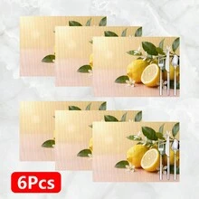 1pc/4pcs/6pcs Lemon Pattern Printed Linen Placemats, Suitable For Dining Table, All Season Decor, Modern Washable Table Mats, Room Decor, Coasters, Kitchen Dining Mats, Indoor Outdoor Party Decoration, Home Decor, Ideal Gift - Multicolor - View 14