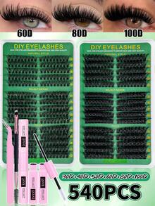 MEM 570片D型卷翘假睫毛套装，适合初学者，包含睫毛教程，蓬松浓密的DIY分段式假睫毛，配有胶水、封口剂、镊子、睫毛夹、放大镜，轻便可重复使用，睫毛簇套装，假睫毛，适合旅行、日常佩戴（适合初学者）、婚礼、约会、派对、节日，也是圣诞节/万圣节/礼物睫毛套装的绝佳选择。 - 黑色 - 查看 5