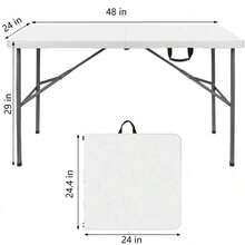 4FT/6FT Plastic Folding Table, Shooting Table, HDPE Portable Picnic Table Outdoor, For Camping, Party, Wedding, Picnic, With Lock, Handle - White - White - View 7