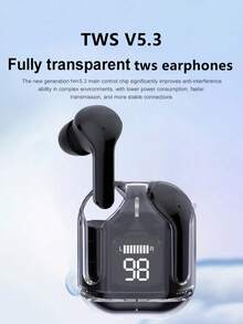New Transparent Touchscreen Low Latency TWS Wireless Earbuds, Type-C Charging, Bluetooth 5.3 Semi-In-Ear Wireless Sports Earphones With Super Long Battery Life - Black - View 4