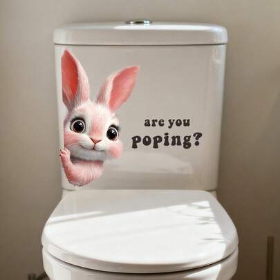 1/3片装可移除防水PVC兔子图案卫生纸贴纸，适用于马桶座圈、水箱、浴缸和浴室墙面装饰，是绝佳的复活节礼物。