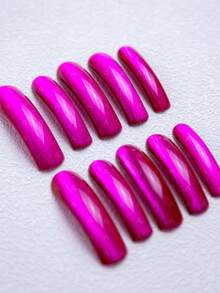 10pcs Handmade Downward Curved Acrylic Press On Nails,Magenta Gradient Cat Eye Texture,High Gloss Mirror Wear Resistant,Reusable,Party Daily Streetwear Girlfriend Gathering Fashion Social,Suitable For Women,Perfect Gift For Women Summer - Màu đỏ tím - Xem 9