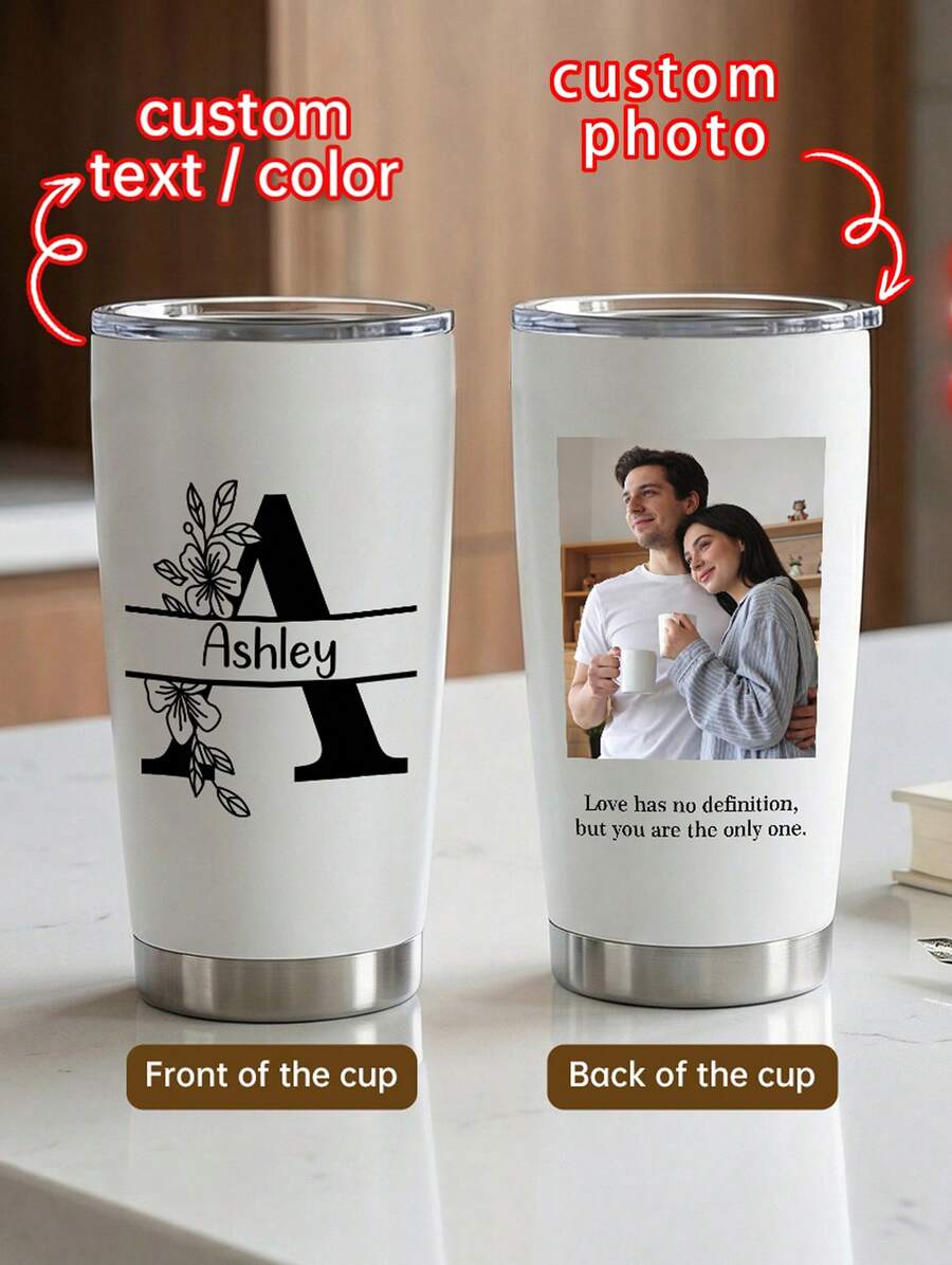 Personalized Tumbler With Your Photos And Text, Custom Tumbler With Lid & Straw, 20oz Stainless Steel Insulated Cup, Custom Brides Maid Proposal Gifts,Christmas, Anniversary, Birthday Gifts For Him Her Men Women Mom Dad,Double-Sided Printing. - Style 3 - View 1