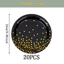 Black & Gold Half-Dot Disposable Tableware Set, 7/9 Inch Party Plates, Disposable Paper Plates, Napkins, Cups, Suitable For Holidays, Weddings, Engagements, Birthdays, Parties, Celebrations - Multicolor - View 13