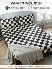 2/3件套黑白格子床单、床罩、床垫保护套套装，舒适家纺，透气防起球床垫套，柔软亲肤，家居装饰，卧室床上用品，时尚床垫垫，全包式床垫保护套，适用于单人床 - 彩色 - 查看 3