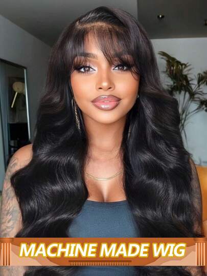 200% 密度无刘海中分编织波浪全头假发，巴西自然色，中长卷发