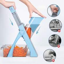 4-In-1 Manual Vegetable Cutter & Slicer | Shred, Slice, Julienne & Dice Without Changing Blades | Foldable Blue Compact Design For Kitchen Storage - Blue - View 3