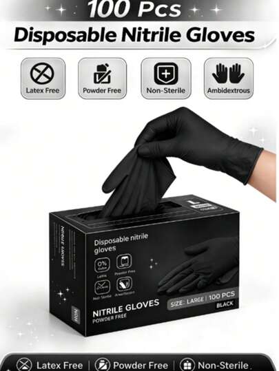 Latex-Free Black Disposable Nitrile Gloves, Boxless, Durable Household Cleaning Gloves, Waterproof, Anti-Static, Multi-Purpose Gloves, Linen Finger Sleeves, Suitable For Hair Dyeing, Beauty, Painting, Crafts, Household Cleaning, Kitchen, Bathroom, Home Decor, Holiday Gifts, Party Favors. Size: S, M, L, XL