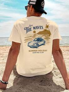 1 Piece Men's Graphic Print T-Shirt, Summer Beachwear, Loose Fit Short Sleeve T-Shirt. This Men's T-Shirt Has A Casual, Vacation-Inspired Style. - 黑色 - 查看 10