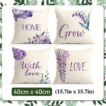 4pcs Minimalist Purple Floral & Text Pattern Pillow Covers, Single-Sided Printed Cushion Covers, Suitable For Living Room, Bedroom, Home Decor, All Seasons - Multicolor - View 13
