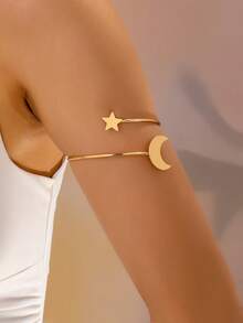 1pc Line Star & Moon Shaped Gold Metal Armband, Minimalist Classic Luxury Party Jewelry - Golden - View 9