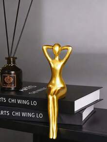 Gold Resin Abstract Sitting Sculpture - Relaxing, Reading And Meditation Pose, Modern Minimalist Design. Suitable For Placing On Living Room Bookshelf, Bedroom Vanity, And Office Desk, Adding An Elegant And Fashionable Atmosphere, A Striking Decorative Accent For The Home. - Multicolor - View 9