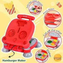 Set de Cocina de Masas de Colores de Lujo | Incluye Horno para Hamburguesas y Fideos, Herramientas de Modelado y Set de Masas de 24 Colores para el Desarrollo de Habilidades Creativas, Ideal para Niños de 3+ Años - Rojo - Ver 6