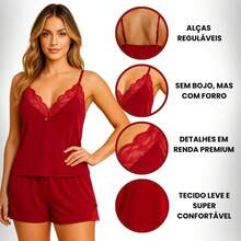 Comfortable Summer Short Doll Baby Doll With Lace, No Padding, Sleepwear, Cute, Cool, And Stylish. - 紅色 - 查看 4