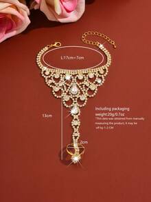 Elegant Mesh Finger Chain, Fashionable Rhinestone Inlaid Bracelet, Suitable For Weddings, Parties, Latin Dance, Formal Events And Casual Wear - 1391-hB Gold - View 7