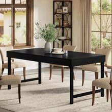 LITTLE TREE 55 Inch Farmhouse Industrial Dining Table, Rectangular Kitchen Table For 4-6 People With Heavy-Duty Metal Legs, Rustic Brown - Black - View 7