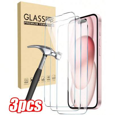 3pcs Compatible With IPhone 17 Pro Max/17 Air/16 Pro Max/16E/16 Plus/15 Pro Max/14/13/12/11 Pro Max/X/XR/XS Max Etc. Series, Anti-Fingerprint, 9H Hardness, Shock-Resistant, Perfect Fit, Compatible With Phone Cases, High Transparency, Optical-Grade High Definition, Anti-Glare Coating, Fully Protect Your Phone, Shock-Proof Protective Case, Smooth Surface, Minimalist Protection, Strong Adhesive, Glass, Suitable For Smartphone Users, Tech Enthusiasts Screen Protection Essentials, Applicable To Daily Shield, Office, Home Daily Shield Office Home Phone Screen Protector Phone Accessories Waterproof Shockproof Anti-Fall Scratch Resistant