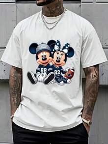1 Piece, [Authorized] Disney Mickey Minnie Series T-Shirts Summer Neutral Short-Sleeved Round Neck, Birthday Gift Regular Edition Daily Commuter Men's Basic Shirts Are Suitable For Birthday Parties. - 白色 - 查看 1