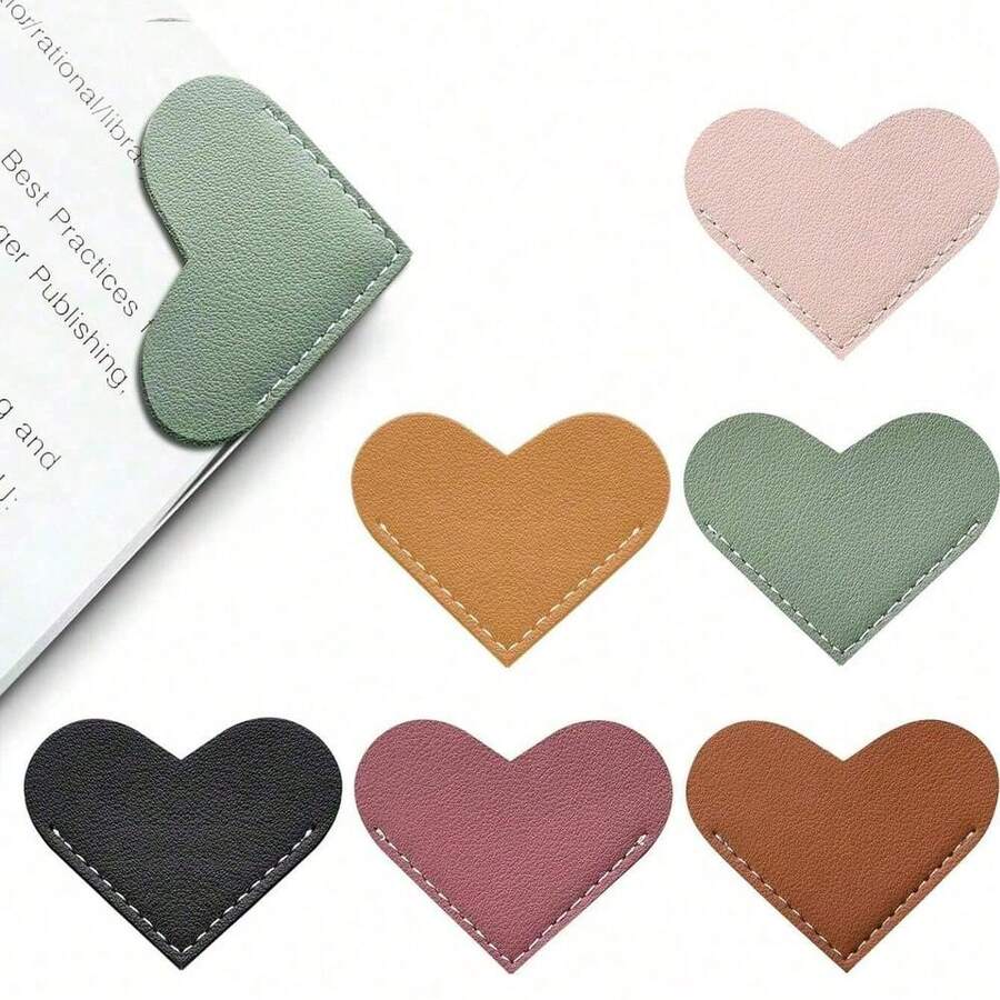 1Pcs Leather Heart Shaped Bookmarks, Book Lover Book Accessory, Bookmarks For Women, Book Lover Bookmarks, Suitable For Women And Book Lovers, Cute Handmade Book Gift Accessory, Random Color, Valentine's Day Gift - C - View 1