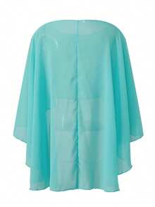 Womens Sheer Mesh Poncho Tops Solid Color Bat Sleeve Round Neck Loose Fit See Through T Shirt Crop Top Blouses Boho Chiffon Peplum Shawl Cropped Shirts Summer Beach Cover Up Going Out Tops Vacation Streetwear - Màu xanh lam - Xem 6