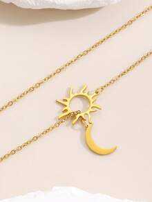 1 pieza Collar en Y con combinación de sol y luna, de estilo minimalista y elegante, adecuado para uso diario y vacacional de mujeres - Dorado - Ver 3