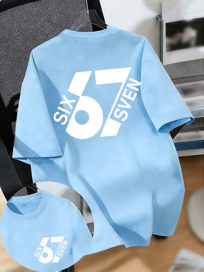 Tween Boy "67" Funny Number Meme Graphic Fashion Short Sleeve T-Shirt, Suitable For Daily Wear, School, And Streetwear