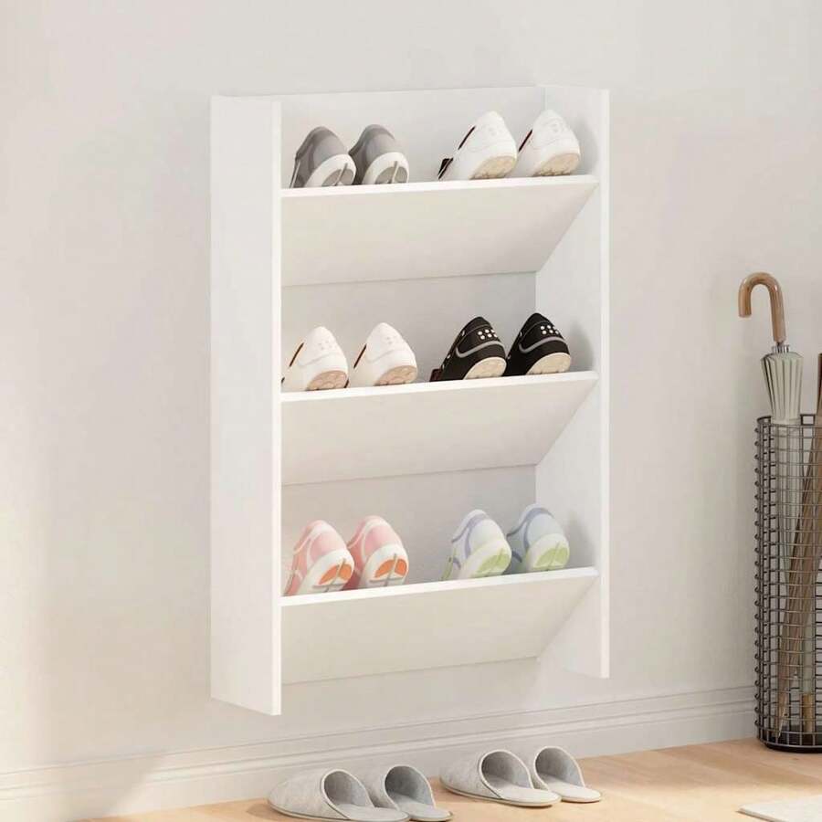 Zapatero de pared madera contrachapada bianco 60x18x90 cm per ufficio per studio per lavoro da casa con archiviazione design moderno per lavoro remoto studio universitario uso domestico per ufficio per studio per lavoro da casa con - Bianco - Visualizzare 1