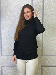 GIP Women's Braided Sweater With High Neck And Long Sleeves For Winter - 黑色的 - 查看 4