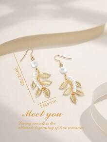 1 Pair Fashionable Gold Leaf Earrings, Pearl Earrings, Baroque Bride Greek Goddess Earrings - Gold - View 2