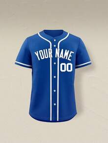 Customizable Plus Size Baseball Sports Shirt For Men, Personalized With Name & Number, Team Name, Free Design, Fast Delivery, Suitable For Outdoor Sports, Casual Wear, Gatherings Summer - 藍色 - 查看 2