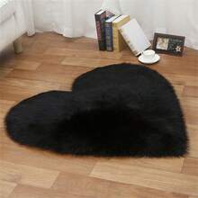 1 Pieza Alfombra/tapete De Forma De Corazón De Color Sólido Para Dormitorio/sala De Estar, Suave E Antideslizante, Lavable - Negro - Ver 11