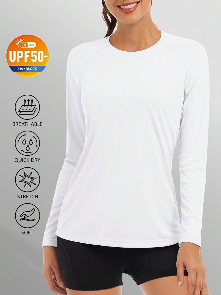 KEFITEVD UPF50+ Women's UV Shirts Rash Guard Long Sleeve Outdoor Skin Protection T-Shirts Hiking Fishing Workout Rashguard - Blanco - Ver 1