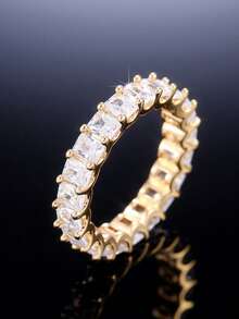 1 PC Gorgeous Cubic Zirconia Ring For Women For Valentine's Day Gift Wedding Anniversary Party Jewelry - Yellow Gold - View 6