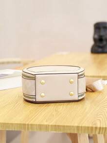 New Rhombus Print Round Cake Bag, Fashionable High-Quality Versatile Compact Women Handbag, Casual 3 Pieces Set Shoulder Crossbody Bag - Beige - View 6